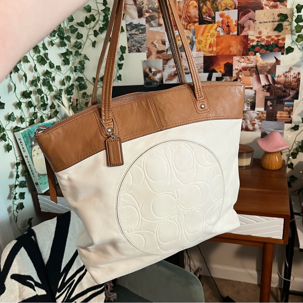 ✧･ﾟcoach 2012 laura white colorblock circle signature c tote bag (B1260-F18336)